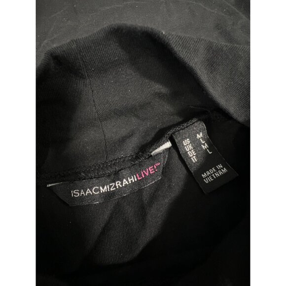 Isaac Mizrahi Live! Solid Printed Mock Neck Top Pitch Black Womens Size Medium - Picture 3 of 6